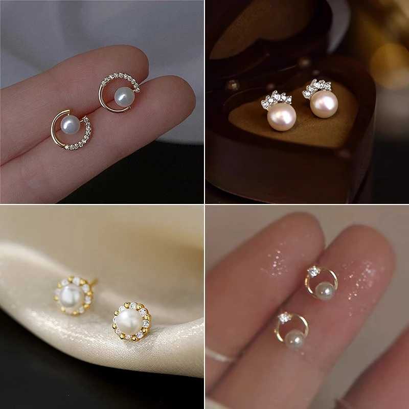 Upscale 14k Gold Jewelry Real Gold Earrings Zircon Pearl Round Luxury Stud Earrings for Women Brincos Pendientes Bijoux C251103