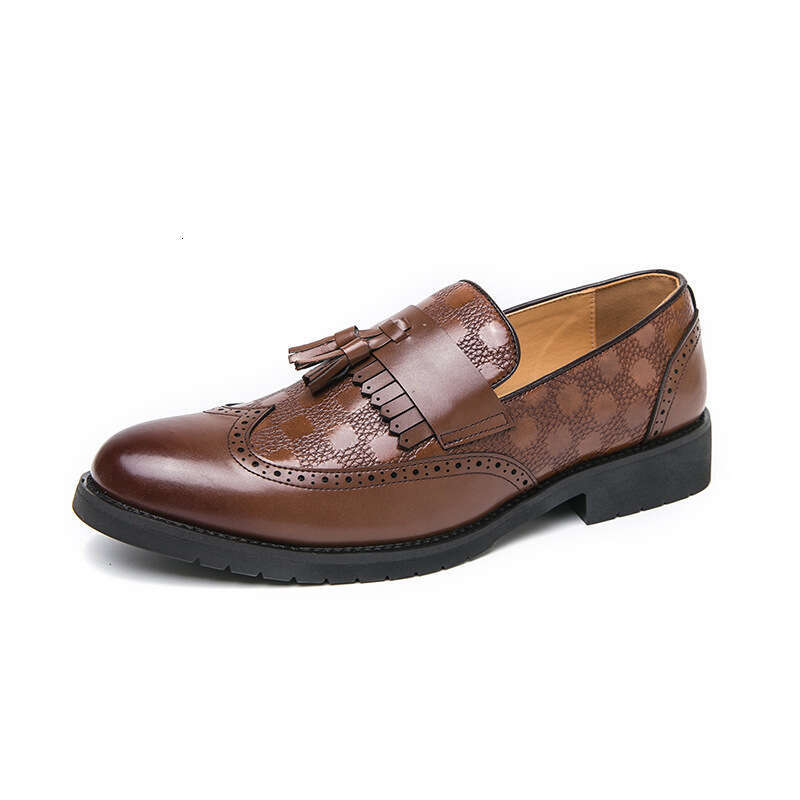 Large size tassel leather for men, 2024 Spring and Autumn new business dress square grid men's shoes, groom's wedding shoes