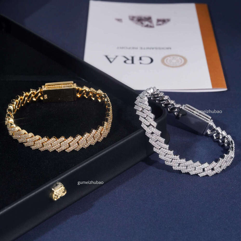 Ready to Ship High Quality Moissanite Hip Hop Jewelry 10mm k Chain Sier Iced Out Cuban Bracelet Necklace With GRA