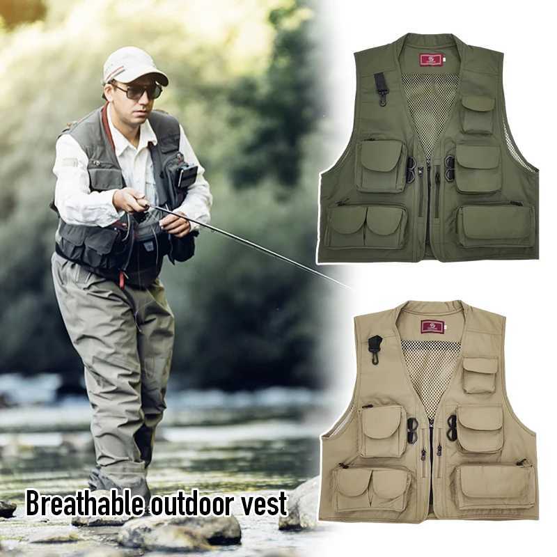 Mens Fishing Vest Photographer Waistcoat Tactical Mesh Cargo Sleeveless Jacket Stylish Multi-Magic Pocket Vest for Outside X250403