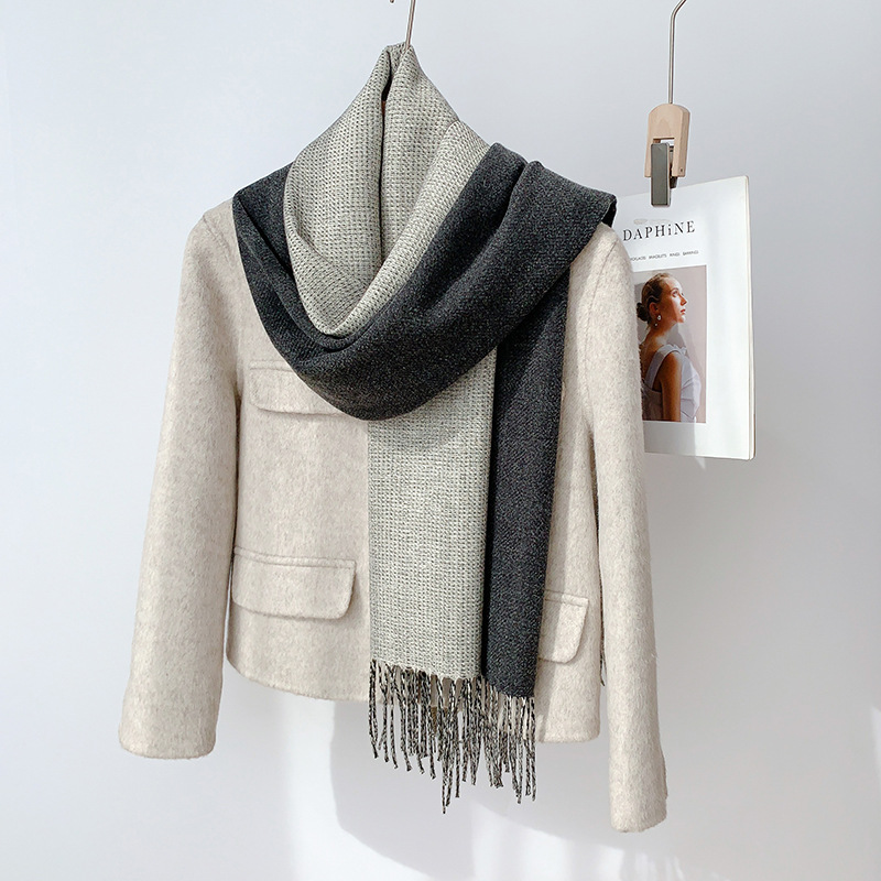 K289 Double-sided solid color imitation cashmere scarf gentle wind tassel shawl Korean autumn and winter thick fashion student warm neck scarf