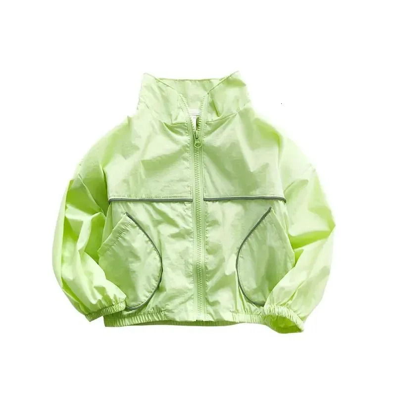 Summer girls and boys lightweight full zipper sunscreen jacket with reflective strip childrens track Coats clothing top 110 years 250325z