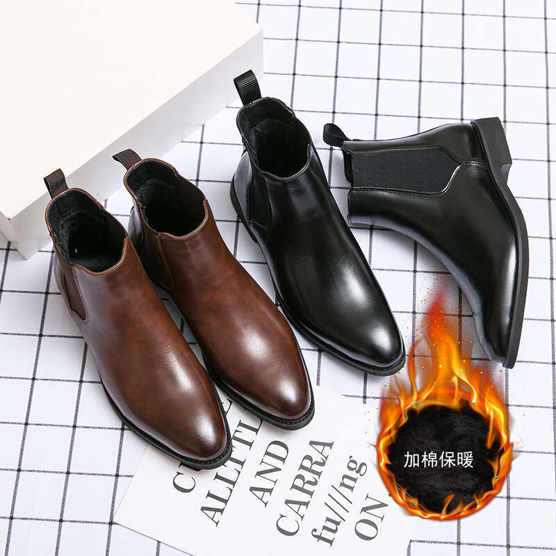 Size 38-48 Chelsea boots, British shoes, winter polished plus velvet high top men's boots