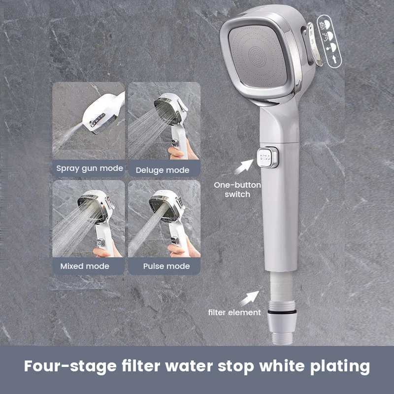 High Pressure Shower Saving 4 Modes Filter Adjustable Shower One-Key Stop Water Massage Eco Shower Bathro Accessories Y251103