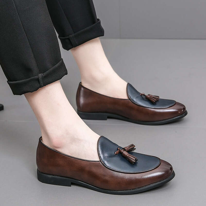 Men's casual leather 2024 Spring and Autumn new large Liu Su Le Fu color blocked 38-46 size driving shoes