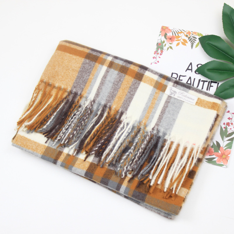 K294 Scarf wholesale new imitation cashmere color check scarf women's cross-border Korean autumn and winter checkered scarf tassel shawl neck sca