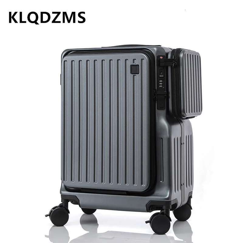 KLQDZMS Zipper Suitcase Front Opening Laptop Boarding ABS Multifunctional Trolley Case 20 Inches Travel Bag Lage