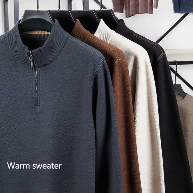 High Quality Velvet Thickening Sweater Bottoming Shirt Mens Half Zip Pullover Casual Loose New Warm T-shirt KnitwearT251103