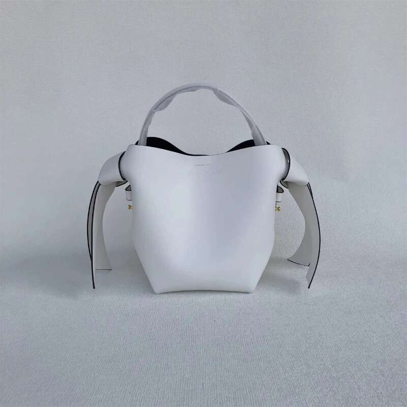 NiBagse Ladies Cowhide Simple Bow One-Shoulder Crossbody Handbag Bucket Bag Fashion