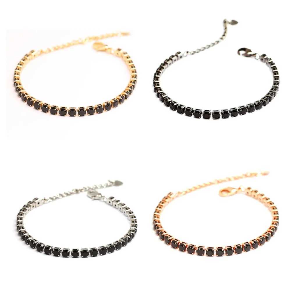 Classic punk stainless steel chain charm bracelet mens gold black silver colored zircon tennis bracelet womens jewelry gift Y250329