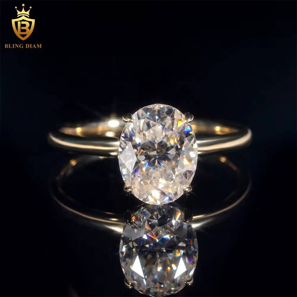 High Quality D VVS1 Moissanite Diamond Ring 14K Yellow Gold Engagement Wedding Ring