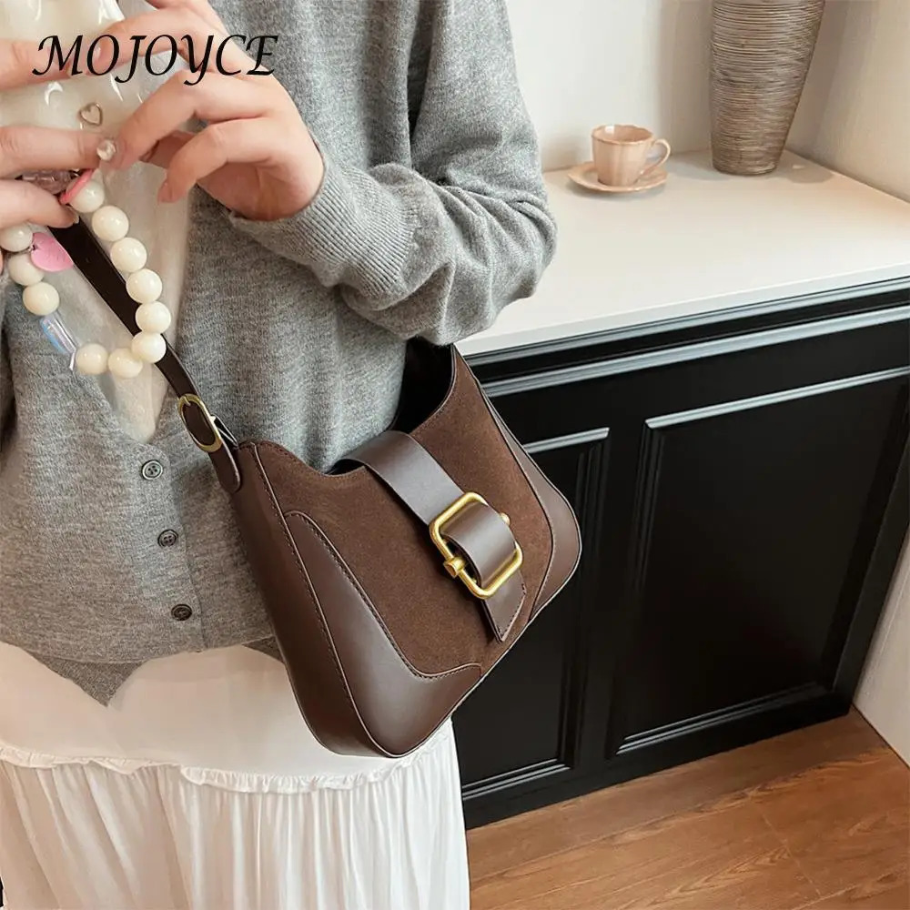 Women Suede Shoulder Bag Adjustable Strap Crossbody Bag with Zipper Underarm Bag with Inner Pocket Satchel Purse for Work Travel 250401