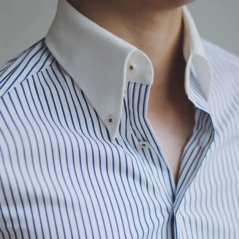Casual spring/summer autumn mens lapel collar single chest retro full matching ultra-thin long sleeved top Z514 250402