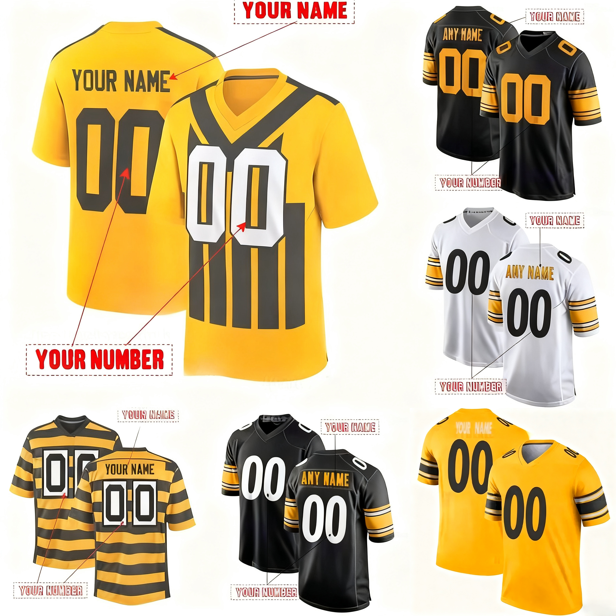 Custom Design Throwback Jerseys Aaron Rodgers Jack Sawyer Will Howard DK Metcalf Watt Football Patrick Queen Joey Porter Jr. Franco Polamalu Fitzpatri