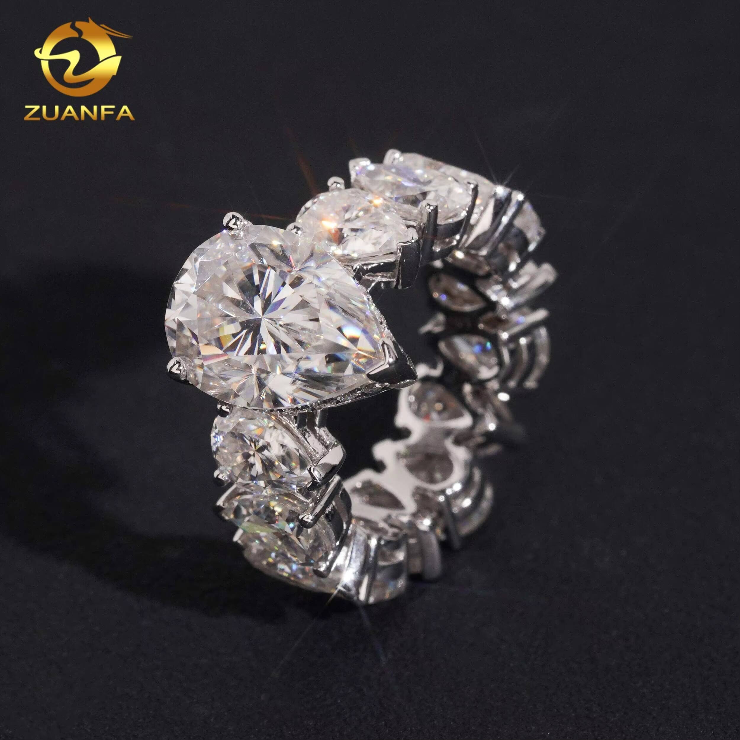 Top Quality GRA Certificated 10k Real Gold Full Eternity Hip Hop Pear Cut VVS Moissanite Ring