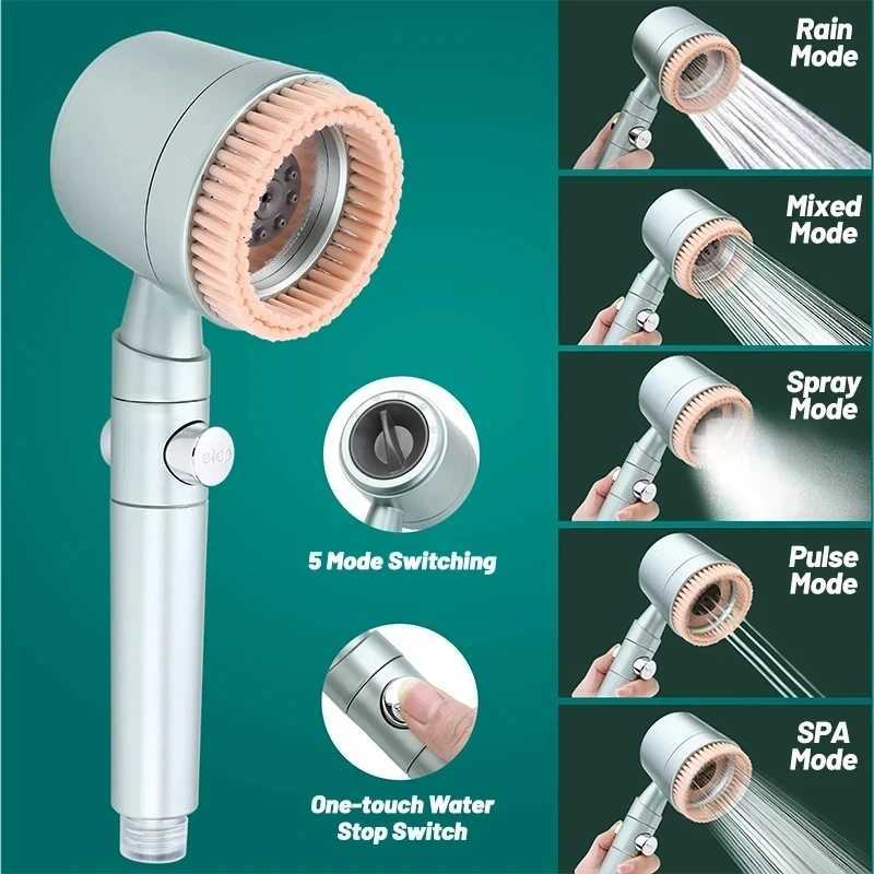 5 Modes High Pressure Filter Shower with Massage B Large Flow Onekey Stop Bathro Shower with Hose and Holder Y251103