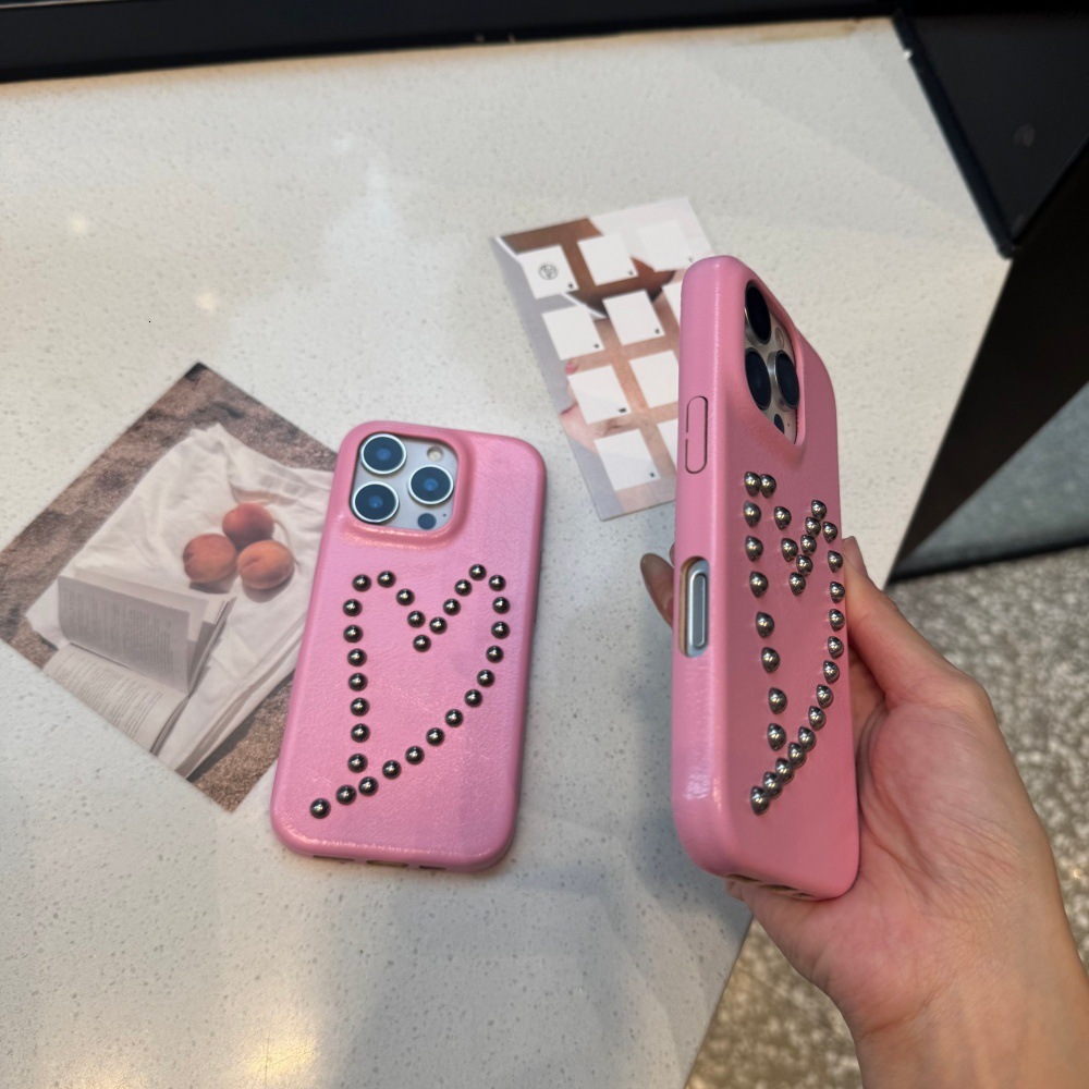Rivet Heart Phone Case Suitable for iPhone 17/16 Pro Max Fashionable iPhone 15/14 Pro Simple Shockproof