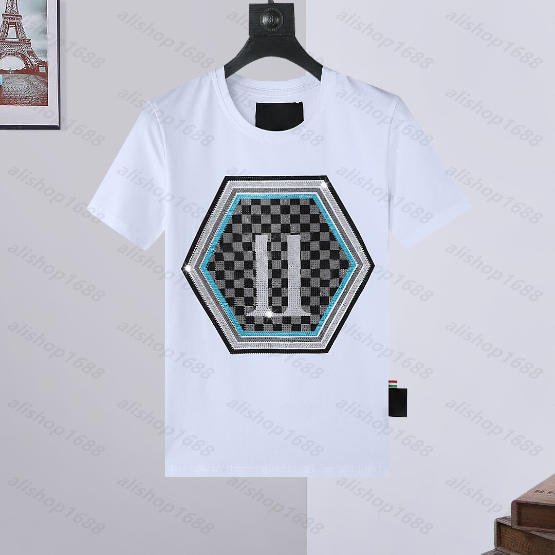 5A Designer tee luxury PLEIN BEAR t-shirt 2025 brand designer tshirt spray letter short-sleeved summer Rhinestone Skull Men T-shirts