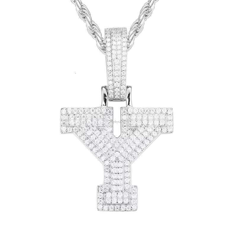 Sier Moissanite Letter Pendant Elegant Hip Hop Necklace with Rhodium Plating Gold Jewelry Ice Out Design
