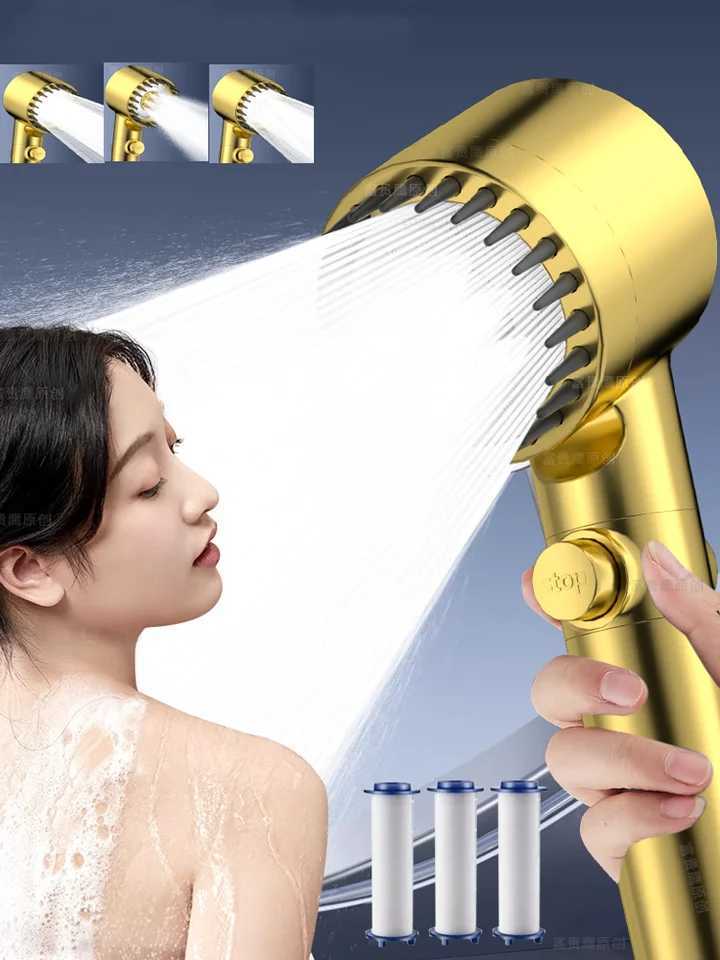 Golden Massage Spa Pressuri Shower 3 Modes High Pressure Filter Rainfall Shower OneKey Stop Sprayer Bathro Accessorie Y251103