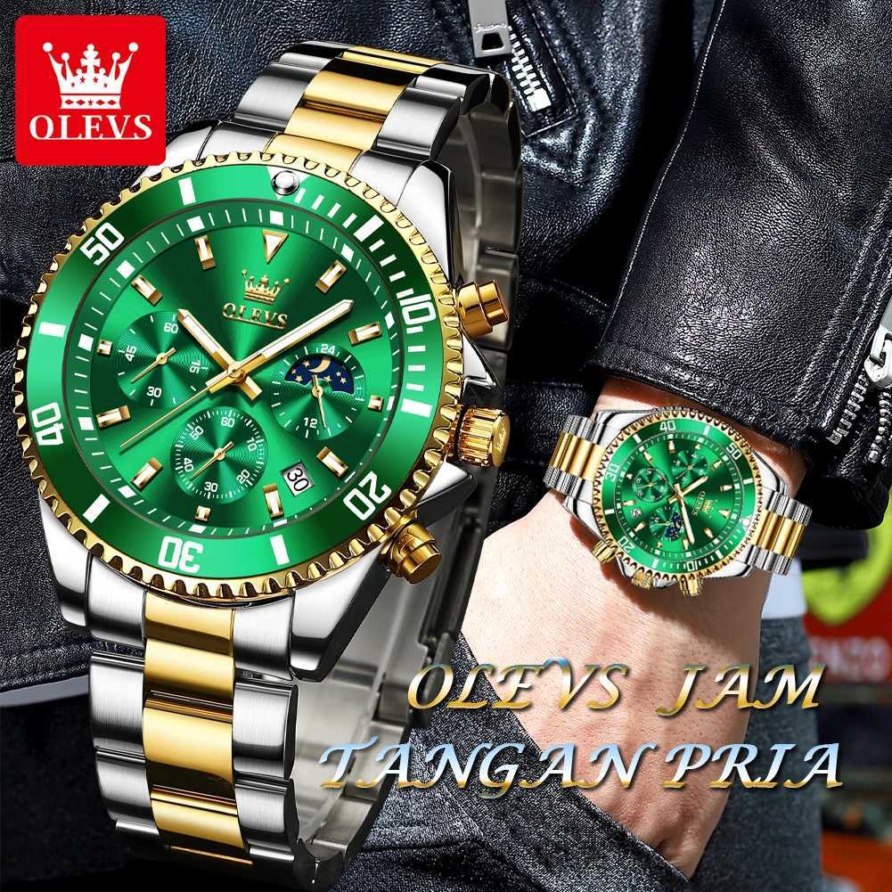 OLEVS Mens Watches Top Brand Luxury Watch for Men Original Waterproof Stainless Steel Chronograph Moon Phase Date Rota DialW251104