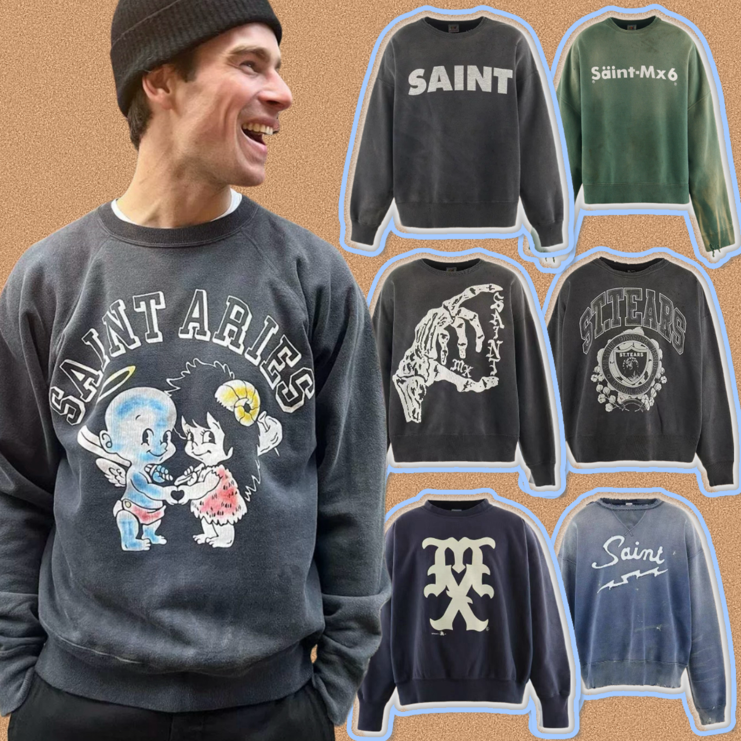 Men's Hoodies Sweatshirts SAINT ARCH SAINT HOODIE Men Women 1 1 Best Quality Vintage Cracked Retro Print Oversize Pullovers