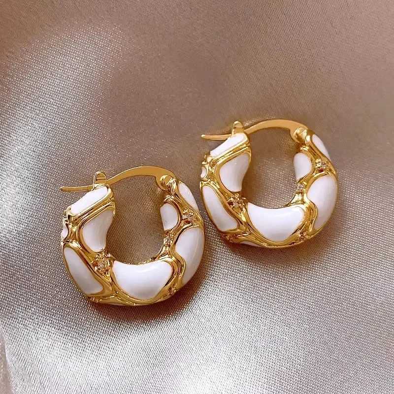 Vintage Luxury Black Enamel Ring Earrings Womens Fashion Design Glaze Leopard Circle Earrings Korean Jewelry Accessories Gifts Y250401