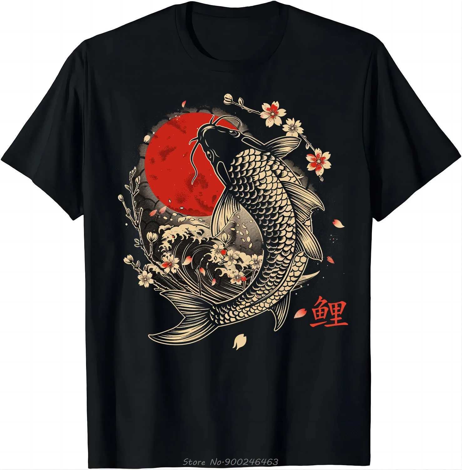 Sakura Koi Carp Fish Japanese Sakura Graphic Art T-shirt Fashion O-neck Top T-shirt Cotton T-shirt Mens Fitness T-shirt W250402