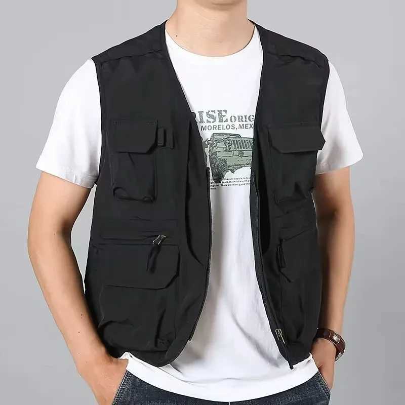 6XL Summer New Outdoor Vest Men Utility Tactical Multi-pocket Vest Techwear Outdoor Hiking Fishing Photography Safari Cargo Vest X250403
