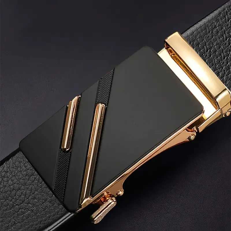 Mens Fashion Belt - High quality PU soft leather metal buckle strap made of genuine leather suitable for work pants and jeans. W250402