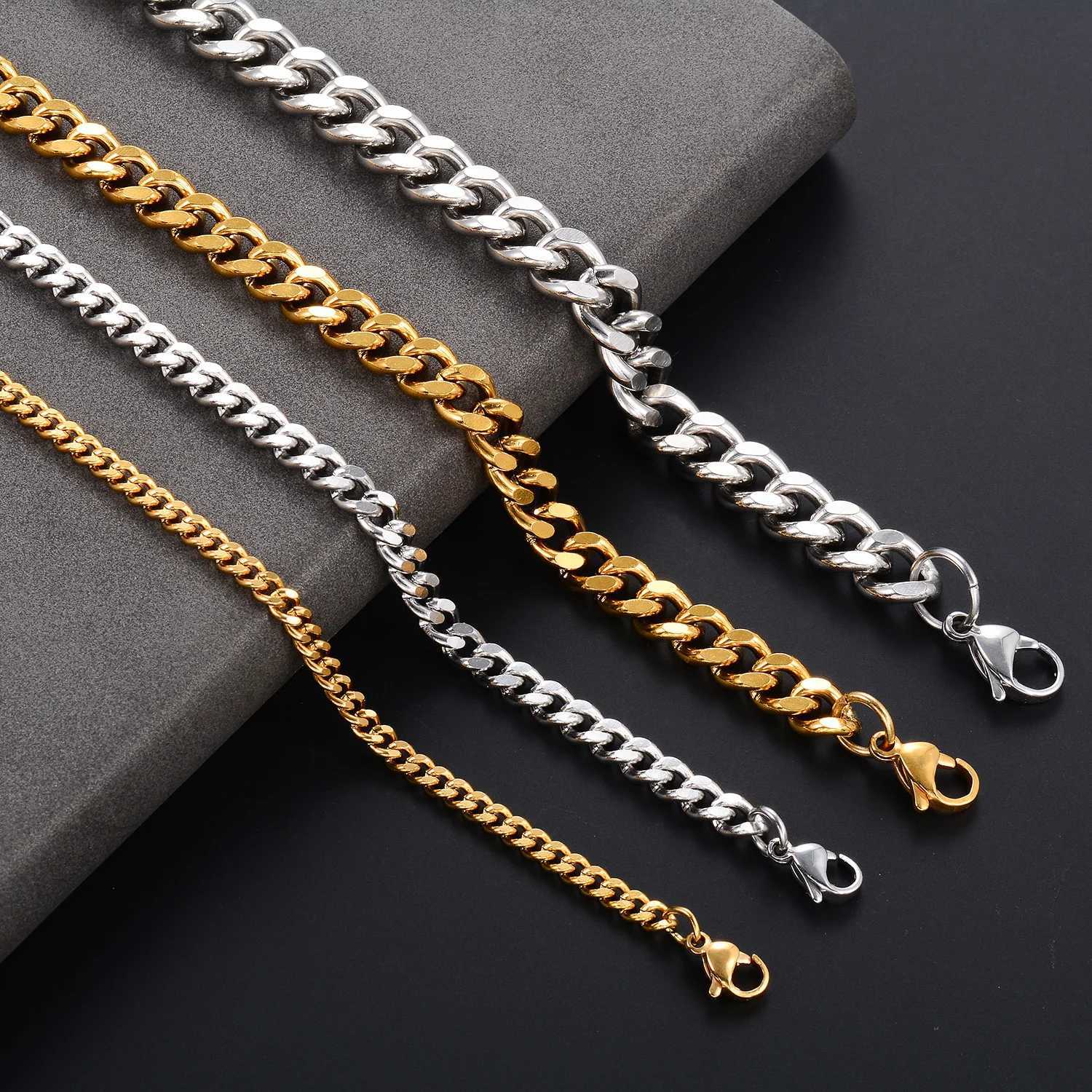 Cuban Chain Mens Bracelet Classic Stainless Steel Bracelet Gold/Silver Punk Heavy duty Mens Jewelry Y250329