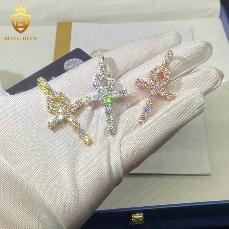 Hot Sale Iced Out Moissanite Cross Pendant Flower Shape HipHop 925 Silver Moissanite Pendant Men Pass Diamond Tester with GRA