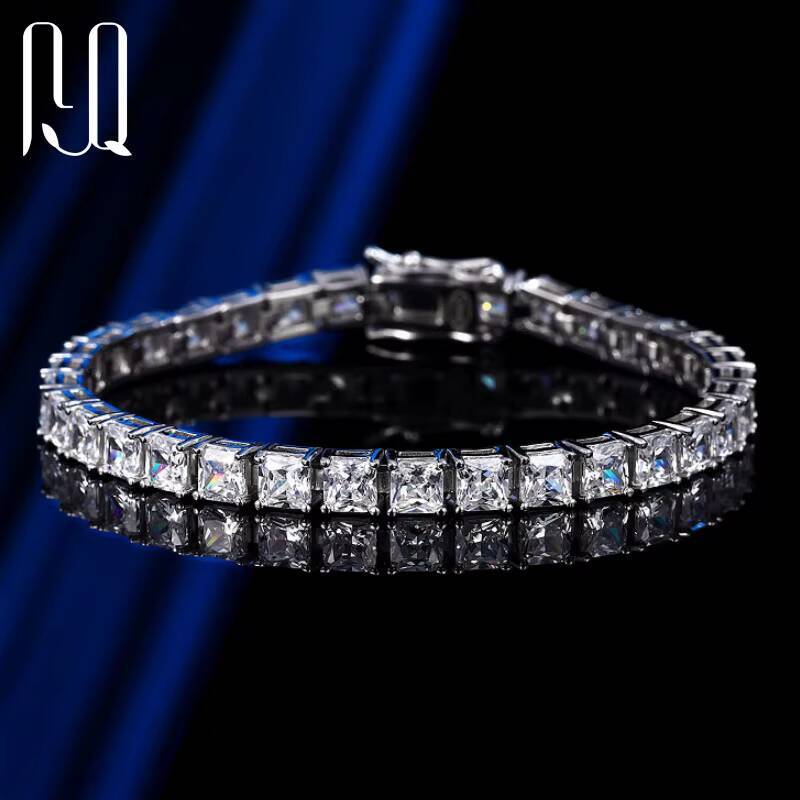 PYQ Men Women Hip Hop Iced Out Fine Jewelry Princess Cut 44mm Lab Diamond S925 Silver Vvs Moissanite Tennis Chain Bracelet