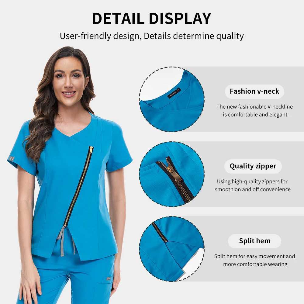 Beauty Salon Spa Uniforms Zipper Top Straight Pants Set Hospital Clinical Nursing Uniforms Nurse Scrub Beauticians Work Uniform J251103
