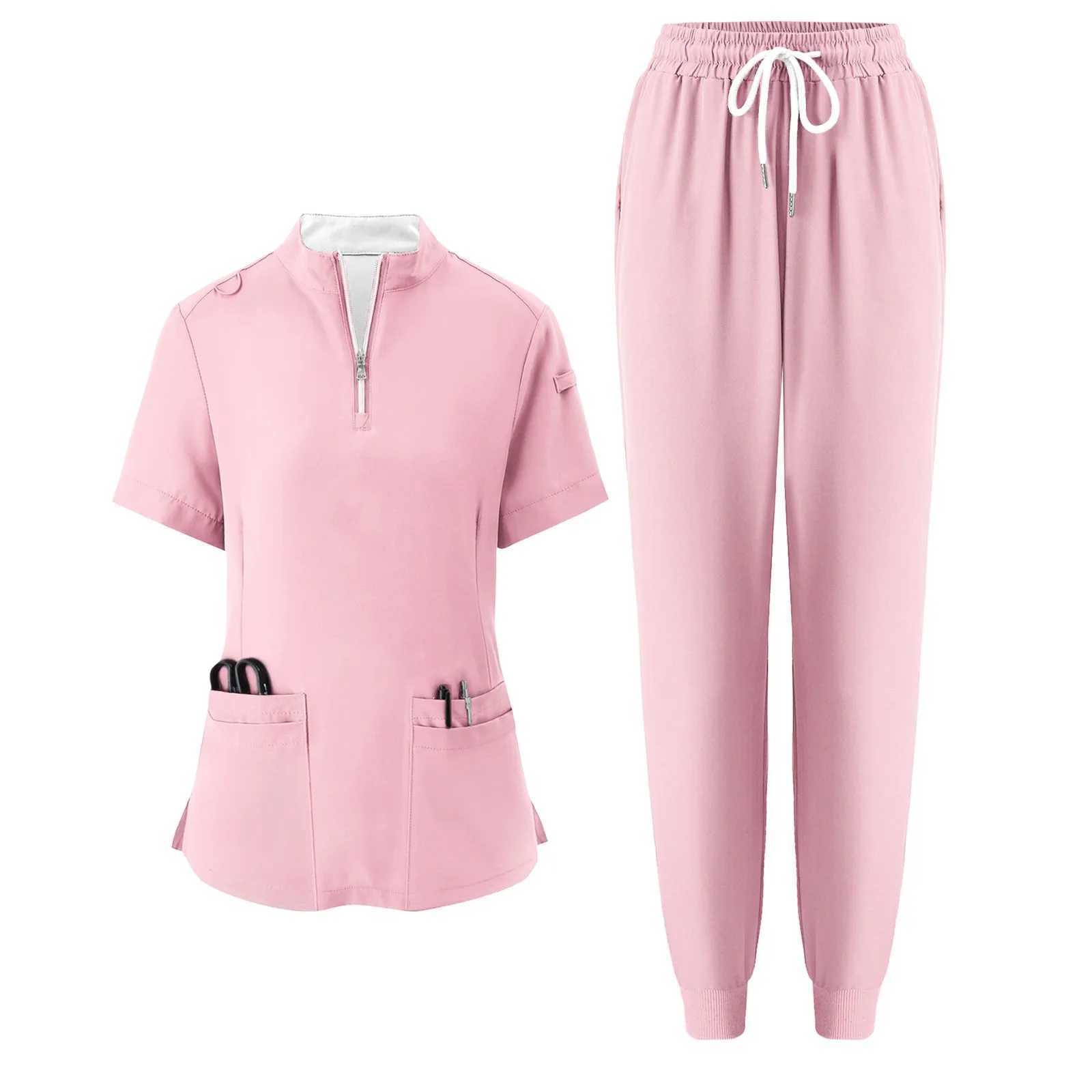 Soft and Comfortable Solid Hospital Uniform Pet Vet Nurse Scrub Set Women Medical Scrubs Sets of Top and Pants Medical Accessory J251103