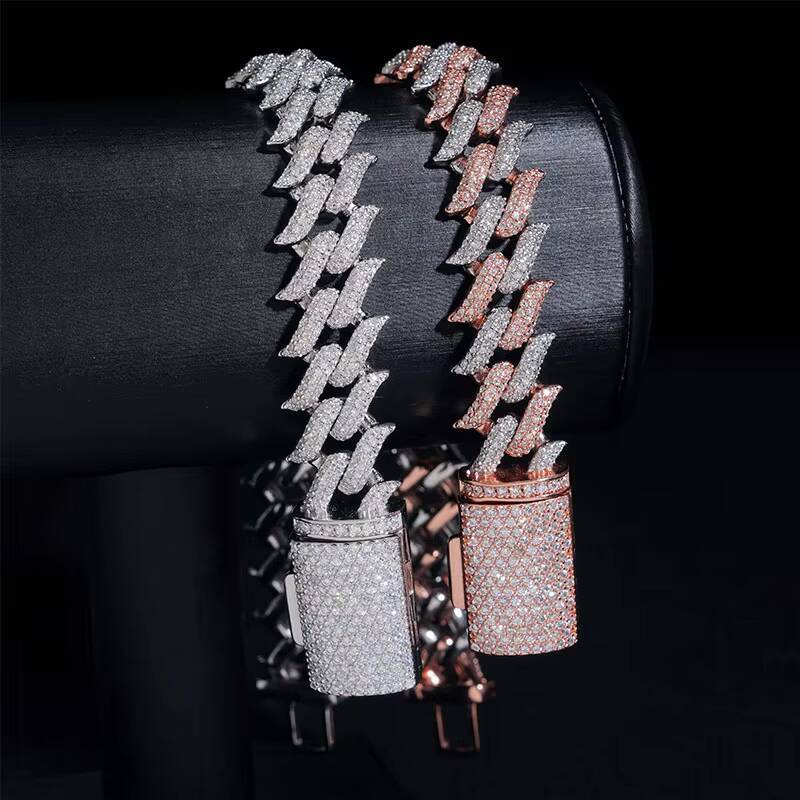 Rose Gold Silver 925 Sterling Moissanite Diamond Unisex Jewelry Cuban Link Chain Necklace Bracelet Popular Cuban Style