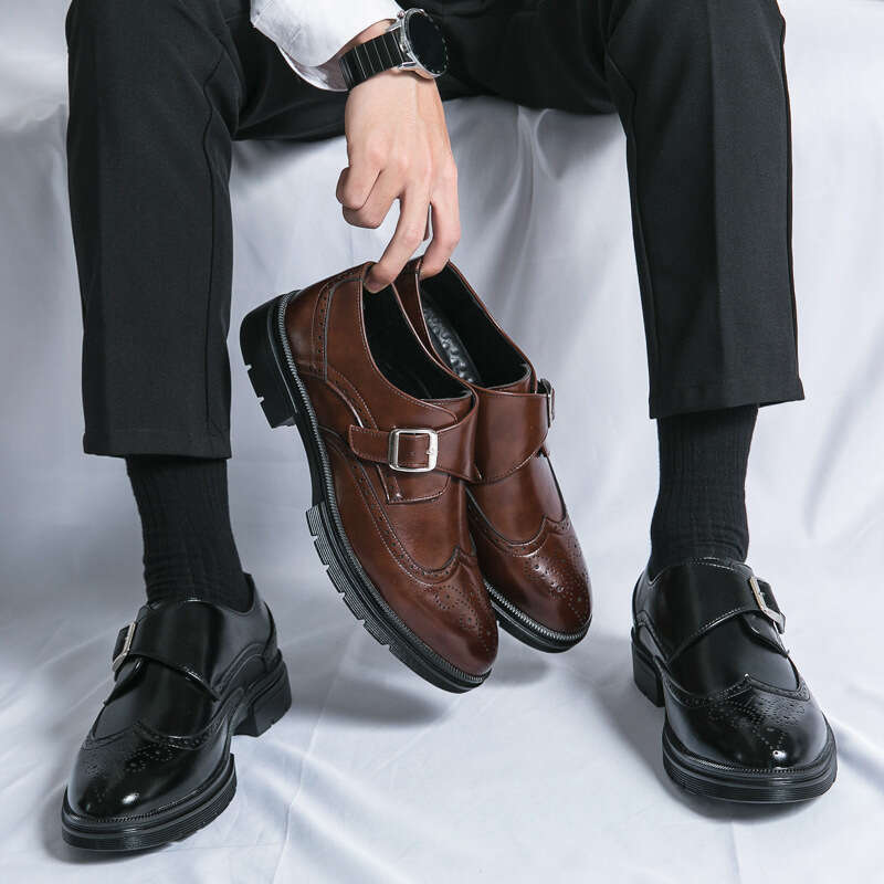Spring new fashion trend plus size 46 Blok leather shoes for men's business formal wear with thick buckle and raised sole