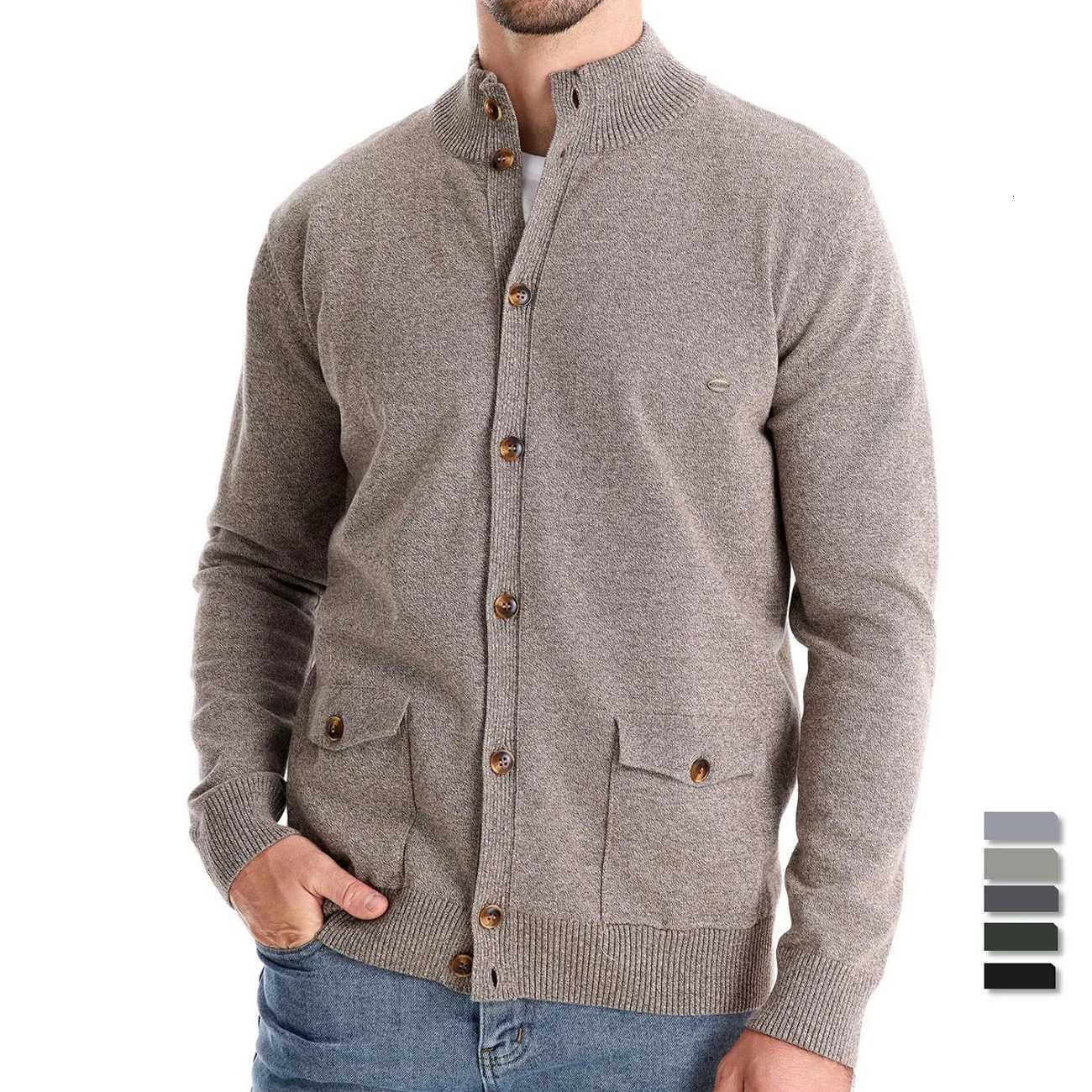 New Mens Cotton Knitted Cardigan Stand Collar Turtleneck Button Sweater Jacket High Quality Autumn Business Casual OuterwearT251103