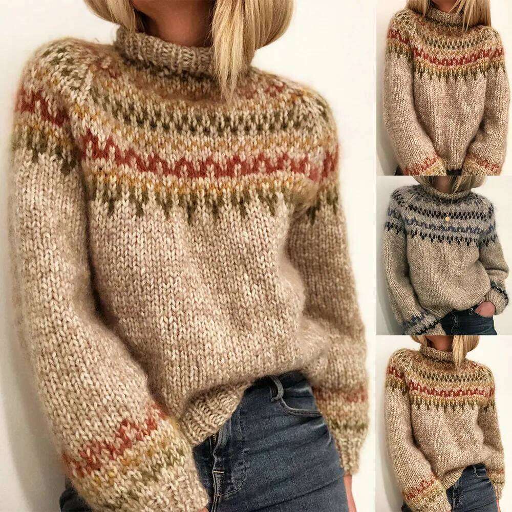 Pullovers Women Knitted Sweater Long Sleeve Turtleneck Jumpers Print Sweaters Loose Fit Spring 2025 High Street Sports Women Sweater Designer Sweate