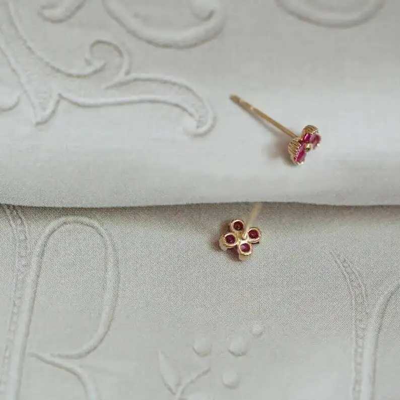 GOLDtutu 9k Solid Gold Crystal Stud Earrings Unique Flower Pink Cute Korean Style Women Kids Girls New Arrival kj252 C251103