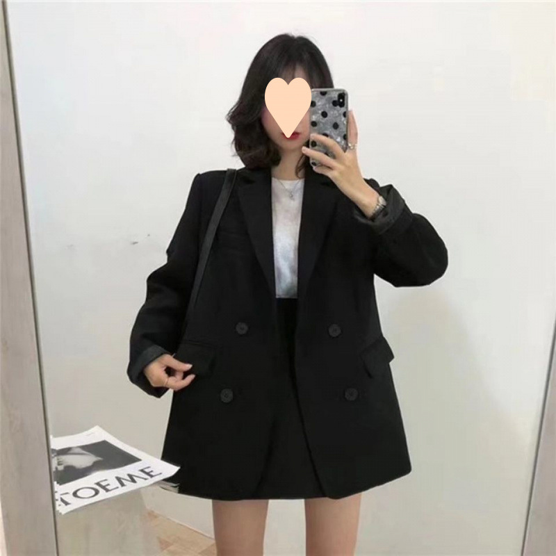 F42Korean Inspired Small Suit Coat for Ladies - Modern Solid Shade Ensemble Ideal for Online Personalities