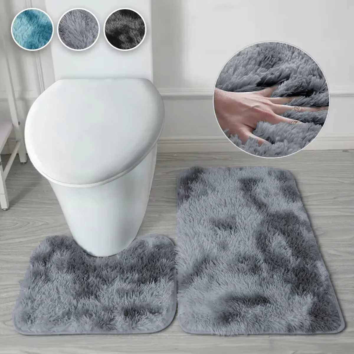 VIKAMA 2pcs Toilet Foot Mat Non-Slip Warm Soft Toilet Carpet Absorbent Mat Long Fluff Floor Mat Doormat Home Decor C251103