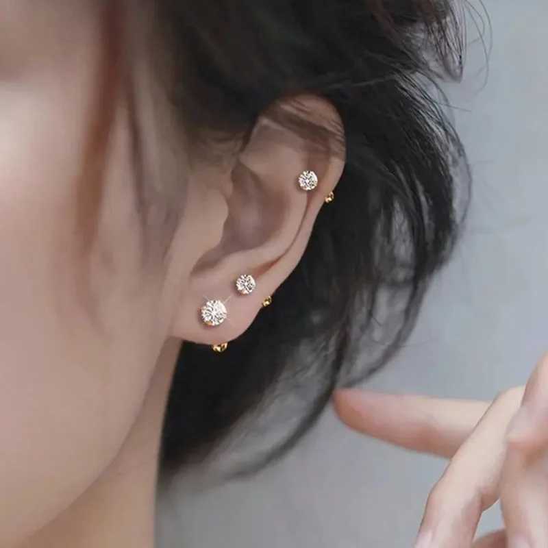 3Pairs Classic Round Zirconia Stud Earrings For Women Stainless Steel Womens Cartilage Tragus Lobe Daith Piercing Jewelry C251103