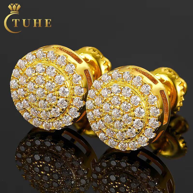 Stock Drop Shipping Men Iced Out Hip Hop Sterling Silver 925 Screw Back Moissanite Diamond Classic Stud Earrings