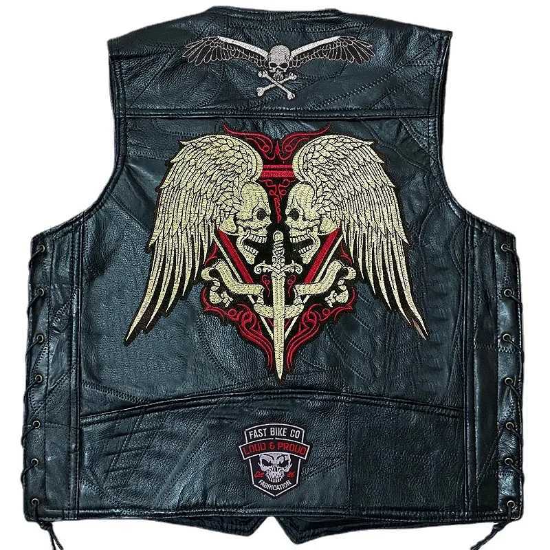 Mens Motorcycle Vest Sleeveless Patchwork Jacket Biker Club Punk Leather Vest X250403