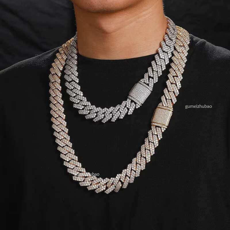 9-20mm Moissanite Dia Tester Sier VVS Custom Initial Necklace with Iced Cuban k Chain Hip Hop Jewelry