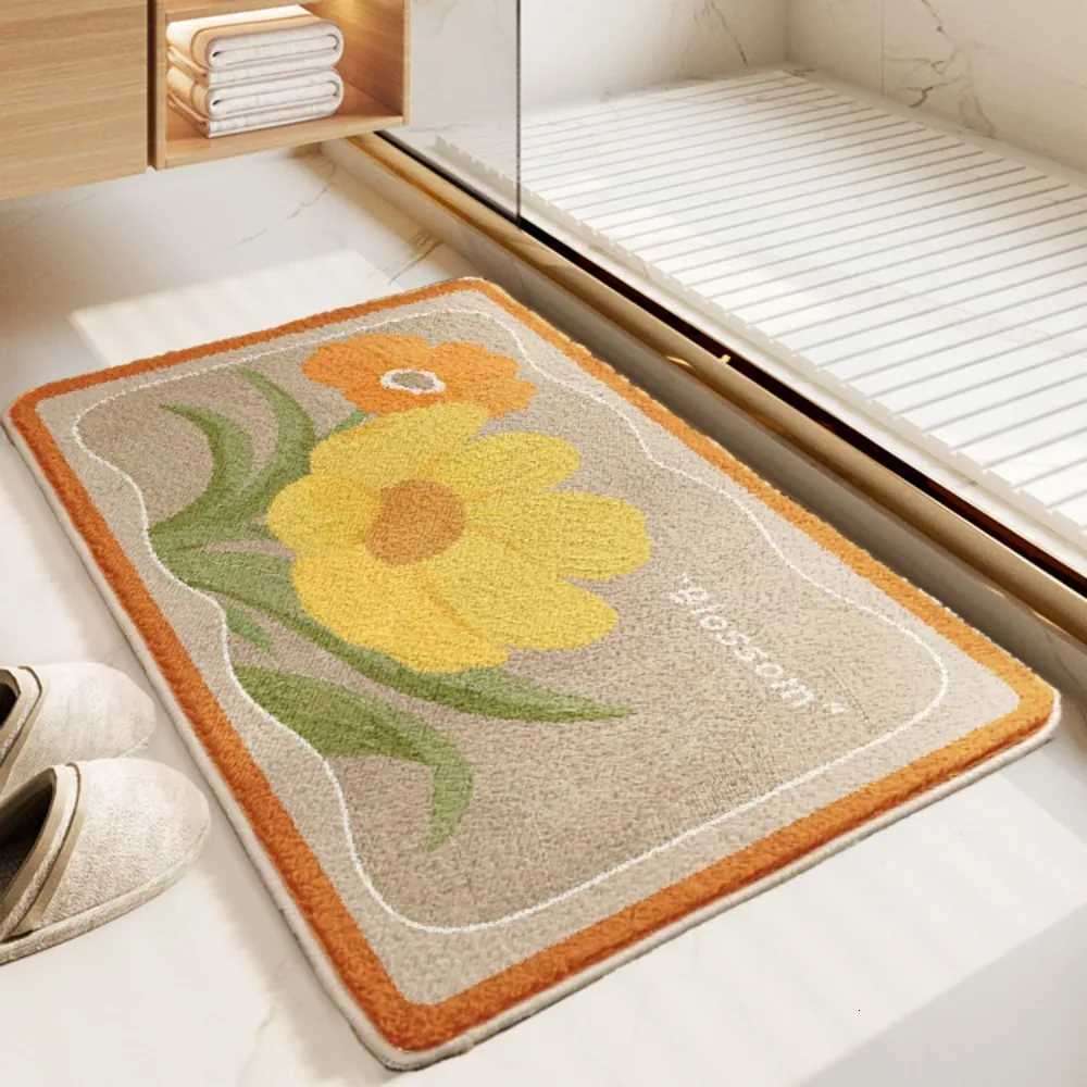 VIKAMA American Style Bathroom Absorbent Anti Slip Mat Floral And Foliage Patterned Shower Room Entrance Doormat Home Decor C251103