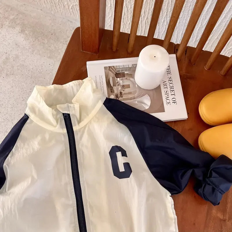 Childrens exterior sun protection clothing lapel zipper simple letter Korean fashion n casual and comfortable 250325z