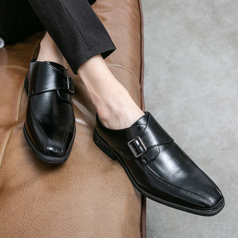 2024 Men's Large Size New Pointed Half Dragged Fashion Hairstylist Set Foot Leather Shoes Korean Edition