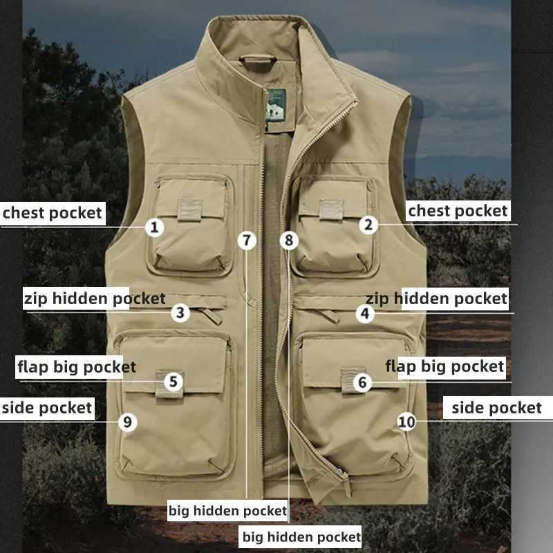 12 Pockets Mens Utility Outdoor Vest Breathable Waterproof Techwear US Tactical Work Sleeveless Jacket Hiking Fishing Cargo Vest X250403